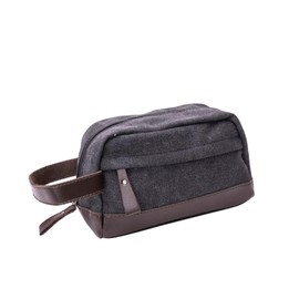 Mad Man Men's Canvas Toiletry Bag Travel Dopp Kit with Leather Trim - Waterproof Shaving Bag for Toiletries, Grooming, and Accessories - Black (5" x 9" x 4.5")