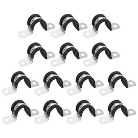sourcing map 14 Pcs 20mm(25/32") Cable Clamp, 304 Stainless Steel Rubber Coated Cushioned Insulated Cable Clamp 2 Hole U-Tube Strap Clamp for Lines Pipe Hose Wire Cord Installation, Black