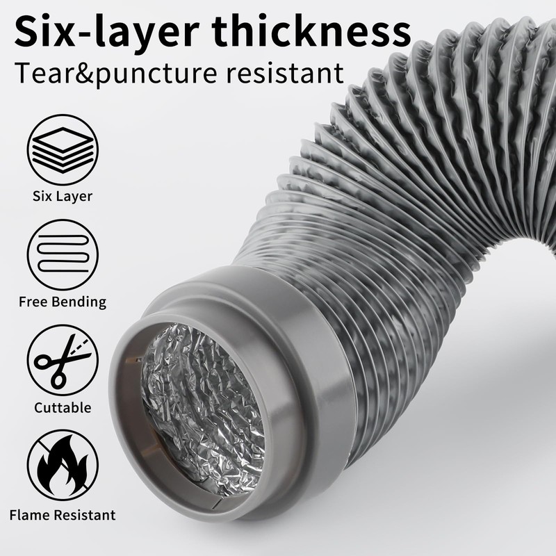 5FT Dryer Vent Hose 4 Inch, Heavy Duty 5-Layer Flexible