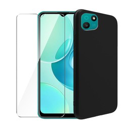 WDMYLFTW Case for Wiko T10 + Glass Screen Protector Tempered Film - Transparent Silicone Soft Flexible Bumper Shockproof TPU Protective Cover Shell for Wiko T10 (Black)