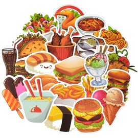 QTL Food Stickers for Kids Cute Food Stickers for Water Bottles Stickers for Adults Teens Laptop Stickers Waterproof Fast Food Stickers Packs 50Pcs
