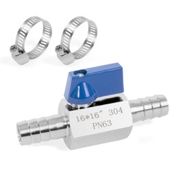 ChillWaves 304 Stainless Steel Mini Ball Valve, Shut Off Switch Ball Valve 5/8" Barb with Hose Clamp for Water、Gas、Fuel、Drip Irrigation and Aquariums(1-PACK)