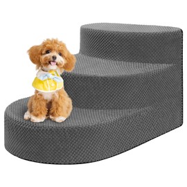 Dog Stairs for Small Dogs, Foam Steps for Small Dogs & Cats, 3 Steps Dog Ramp for High Beds, Couch, Window, Sofa, Pet Stairs with Removable Washable Cover, Non-Slip Sturdy Pet Steps, Grey