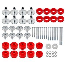 KF04058BK Body Mount Bushing Kit Replacement for Ford F250 F350 Super Duty 1999-2007 2WD/4WD Polyurethane Body Cab Mounts with Steel Sleeves & Hardware (Red)
