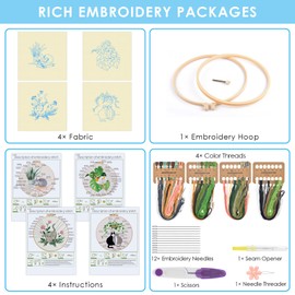 ERKOON Embroidery Kit for Beginners, Art Craft Handy Sewing Set Cross Stitch Starter Kits, DIY Embroidery Kits with Patterns and Instructions Hoops Needles Threads (Mushroom) (CAT)