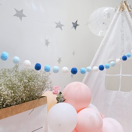 Binpeng Felt Ball 30mm 30 Balls Christmas Tassel Garland Pom Pom Ball String Ba 78in(2M) (Deep Sea Party 3 cm/ 30 Balls Garland)