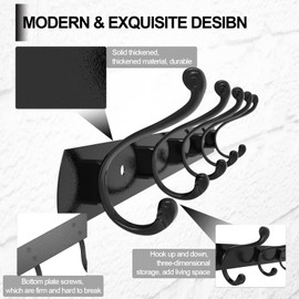 Honmtp Towel Rack, 5 Heavy Duty Double Hook All Metal Structures, Matte Black, 14.17", Set of 2, Home&Kitchen Storage, Wall Mounted Coat Rack, Entryway, for Jacket Clothes Hat Towels Purses Backpack