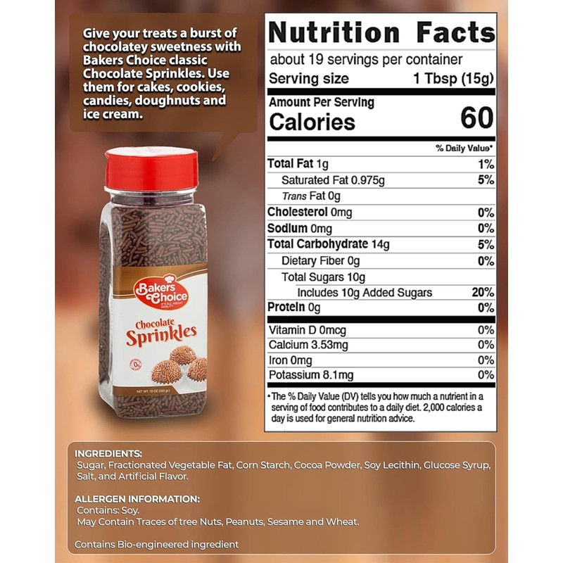Bakers Choice Chocolate Sprinkles for Ice Cream Toppings - Chocolate