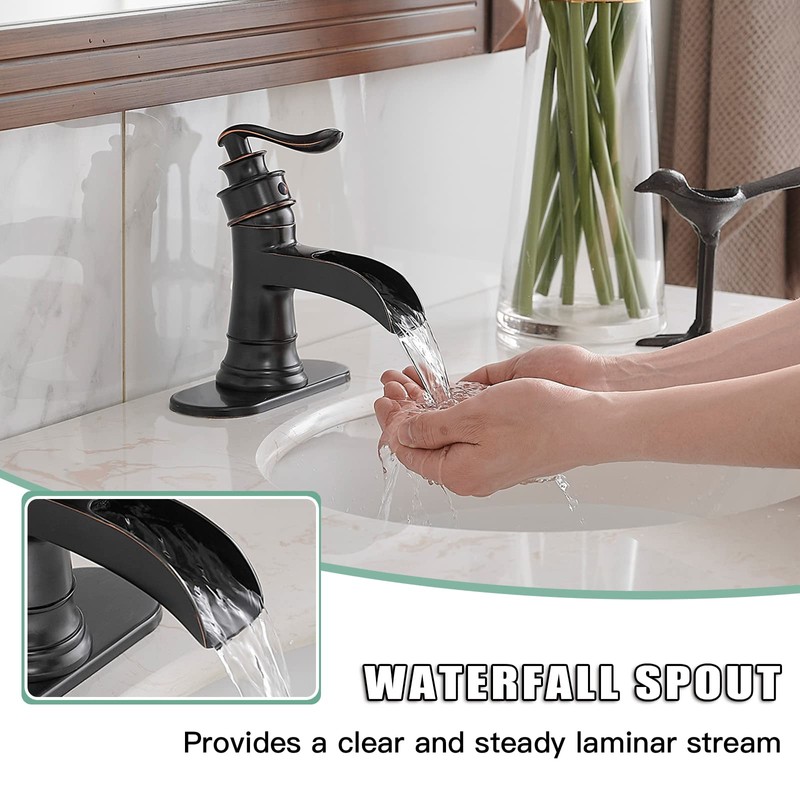 BWE Waterfall Bathroom Faucet Oil Rubbed Bronze Single-Handle One Hole