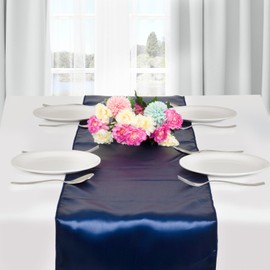Fynite - Juego de 2 caminos de mesa de satén de 30.48 x 274.32 cm de largo, camino de mesa de satén azul marino para decoración de fiestas, bodas, banquetes | Camino de mesa de tela de seda brillante