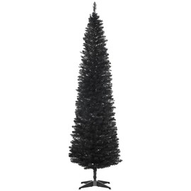 HOMCOM 7' Artificial Pencil Christmas Tree, Slim Xmas Tree with 499 Realistic Branch Tips and Plastic Stand, Silver