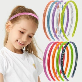 Candygirl Shiny Headbands for Girls Sparkle Headbands for Women 1 cm Satin Covered Plain Headbands Colorful Plastic Headbands (10pcs multicolored)