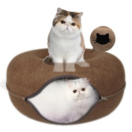 Donut Cat Tunnel Bed Peekaboo Cat Cave for Large Cats Up to 30 Lbs, Kitty Interactive Playing Tent House for Multiple Cats,Detachable,Scratch Resistant (Brown, Large - 24 Inch Diameter)