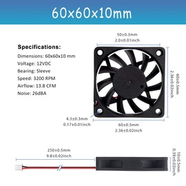 GDSTIME 60mm Small Fan, Dual 60x10mm 12V DC Brushless Small Mini Cooling Fan Ventilateur,2PIN, for DIY PC Case Computer RV Inverter 3D Printer and Other Small Appications