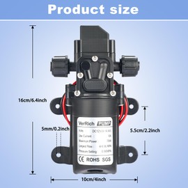 Diaphragm Pump,VerRich 12V Water Pump 70W 6A Intelligent Self Priming Sprayer Pump 6 L/Min 0.9MPA 131 PSI for RV Camper Marine Boat Garden