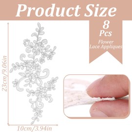 MIRKUZI Lace Trims 8 Pieces Leaf Flower Applique White Lace Embroidery Applique Dress Sewing Decoration Polyester Decoration Accessories Fabric DIY Craft Patches (White)