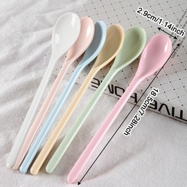 BSITSSS 6 Pieces Spoons Reusable, Pure Colour Teaspoons, Dessert Spoons Long Handle, Spoon Drop-Proof, Tablespoons for Mixing Latte Coffee Espresso Ice Cream, etc (Colorful)