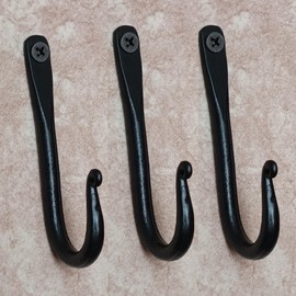 Arshi Nautical Wrought Iron Coat Hooks Set of 3, Decorative Black Wall Mounted Rustic ~ Blacksmith Handmade Rust Proof Single J Hook for Hanging Robes, Hats, Clothes, Bags, Backpacks, Towels