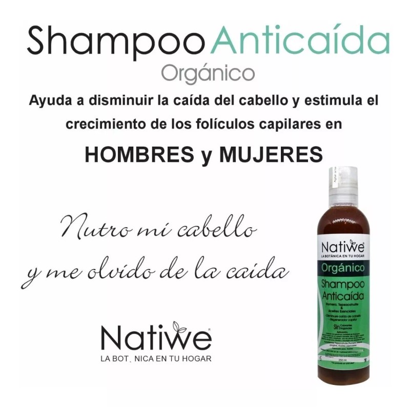 Natiwe Botanica Shampoo Anticaída De Romero, Tepezcohuite, Bergamota 250 Ml