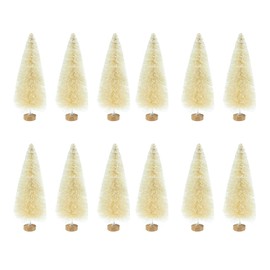 12 Pieces Artificial Mini Christmas Trees, Miniature Sisal Frosted Christmas Trees Bottle Brush Trees for Xmas Home Tabletop Decor, White 8.5cm