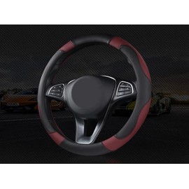 Istn Men's Sport Style Contrast Color Non-Slip Sweat Good Breathable PU Leatherette 15 inch Car Steering Wheel Cover Wine Red