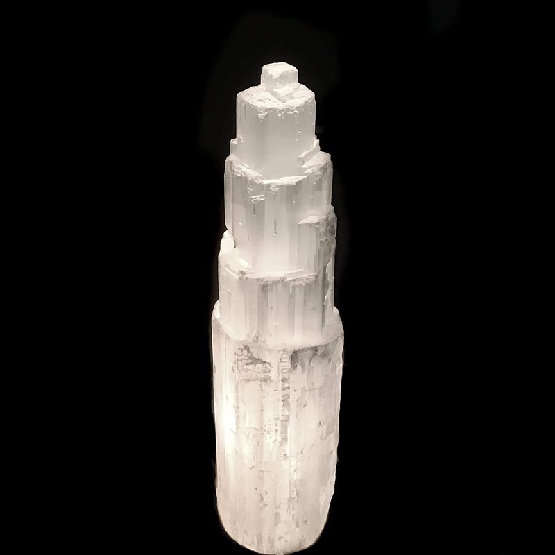 16" Extra Large Selenite Tower Lamp White Natural Crystal Light