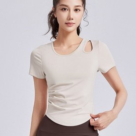 Women's Pilates Training Short-Sleeve Workout Top with Shoulder Punching Point and Shirring for Yoga & Fitness Yoga Wear Pastel Green/M