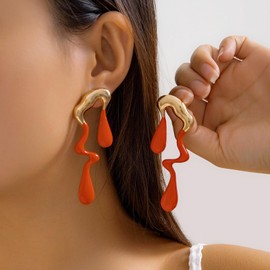 Stocking Stuffers Holiday Outfits for Women 2024 Chunky Gold Earrings Irregular Waterdrop Earrings for Women Mismatched Earrings Melting Liquid Asymmetrical Drop Earrings Gold Statement Earrings Jewelry Gifts for Teen Girls