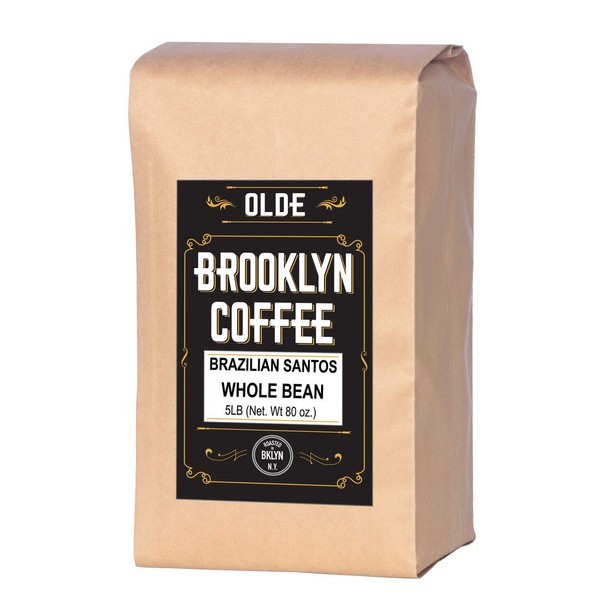 BRAZILIAN SANTOS Whole Bean Coffee - American / Medium Roast 5LB Bag - For A Classic Coffee, Breakfast, House Gourmet- Roasted in New York
