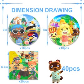 40Pack Animal-Crossing Party Supplies include 20 plates, 20 napkins for the Animal-Crossing Party Decoration