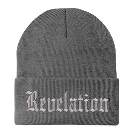 Trendy Apparel Shop Revelations Old English Embroidered Long Cuff Beanie - Grey