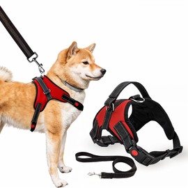 Trimming Shop No Pull Dog Harness & Lead Set for Medium Dog, Safe, Adjustable, Breathable Reflective Pet Vest Harness for Dogs UK, Control Dog or Puppy Harness For Training & Walking, Medium - Red