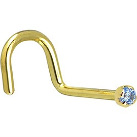 Body Candy Solid 14k Yellow Gold 1.5mm Genuine Topaz Right Nose Stud Screw 20 Gauge 1/4"