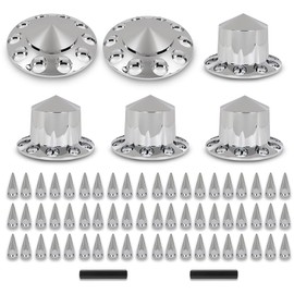 DOTCOM Front & Rear Semi Truck Wheel Axle Covers Spiked, Fit Semi-Trucks 20", 22.5" and 24.5" Hub Piloted Wheels, Chrome Lug Nut Cover ABS Plastic
