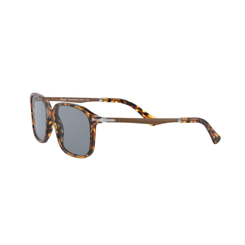 Persol PO3246S Rectangular Sunglasses, Madreterra/Light Blue, 53 mm