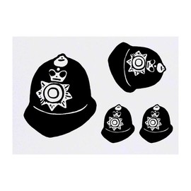 4 x 'Police Helmet' Temporary Tattoos - Water Resistant, Skin-Safe, Non-Toxic Transfers, Mixed Sizes (TO00011226)