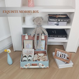 Unitravel Baby Keepsake Case, 13" Handmade Memory Storage Box, Newborn Keepsake Box, Vintage Suitcase for Baby Shower, Baptism, Naming Ceremony or Birthday (blue)