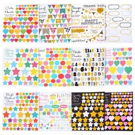 Cute Diary Stickers, Stars, Hearts, Scrapbooking Stickers, Set of 12, DIY Handicraft, Wall Decoration, Gift Packaging, Birthday, Love, Pentagram, Numbers, etc