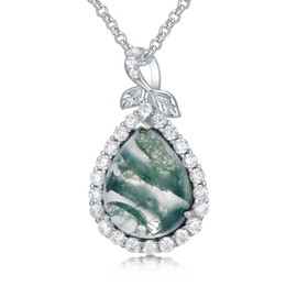 Lypic Moss Agate Necklace 925 Sterling Silver Agate Pendant Necklace Agate Jewelry for Women Daughter Wife, Base, moss agate