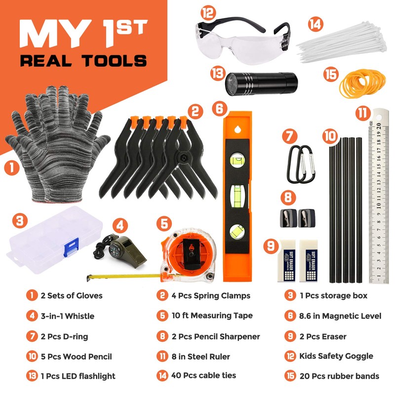 INCLY 95 PCS Kids Real Tool Set, Boys Small Real