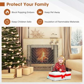 IRONMAX Fireplace Screen, 3-Panel Foldable Wrought Iron Fireplace Screens for Wood Burning Fireplace, Decorative Flat Metal Mesh Fire Spark Guard Cover for Indoor & Outdoor (Copper)