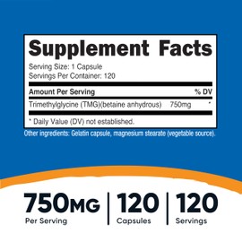 Nutricost TMG (Trimethylglycine) 750mg, 120 Capsules