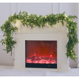 MISSPIN Christmas Garland with Lights, Real Touch Winter Pine Garland, Green Artificial Greenery Garland for Table, Mantle, Wall, Indoor, Outdoor Christmas Decorations