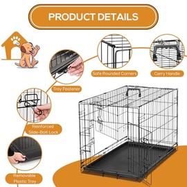 Dog Crate - Medium 36 Inch Double Door Portable Dog Cage, Metal Wire Pet Kennel with Secure Lock, Leak-Proof Pan Tray, Foldable Design for Dogs Pets Indoor Training and Outdoor Trave