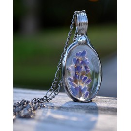 Lavender Necklace for Women, Real Pressed Flower Pendant, Boho Purple Wildflower Jewelry, Cottagecore Birthday Gift for Girlfriend, Daughter, Sister, Artisan Hand Crafted by Bayou Glass Arts (22gm)