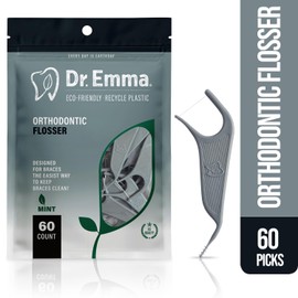Dr. Emma Orthodontic Flossers for Braces, Ortho Dental Floss Picks, Mint Flavor 60 Count/Bag, Gray, 1 Pack
