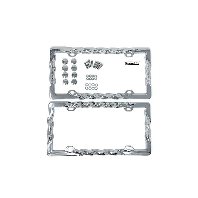 3D Curly Wave Pattern License Plate Frame Chrome Twist with