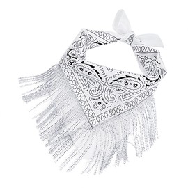 Women Finged Bandana Western Cowgirl Scarf Rhinestone Tassel Neckerchief Bachelorette Last Disco Party Favor (White)