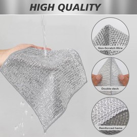 SINLAND Multipurpose Wire Dish Cloths Reusable Wire Dishwashing Rags Easy Rinsing Cleaning Cloths Double Layer Mesh Metal Kitchen Cloths for Dishes, Sinks, Pots, Grills, Stoves 7.87x7.87Inch 20 Pack