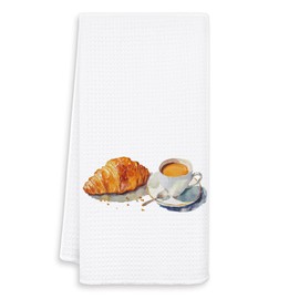 OSLYSOF Watercolor Croissant and Coffee Kitchen Towels, Trendy French Breakfast Decorative Dish Tea Towels for Kitchen Restaurant Coffee Bar, Coffee Gifts for Women Coffee Lovers, 16x24 Inch